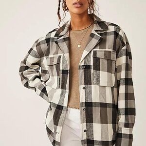 Free People Izzy Cargo Flannel in Black & Cream, Women’s (L)